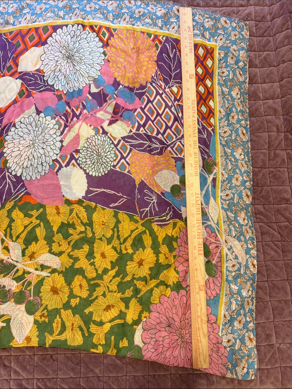 Floral Patchwork Scarf in Purple, Pink, Green, Yellow - Picture 4 of 5